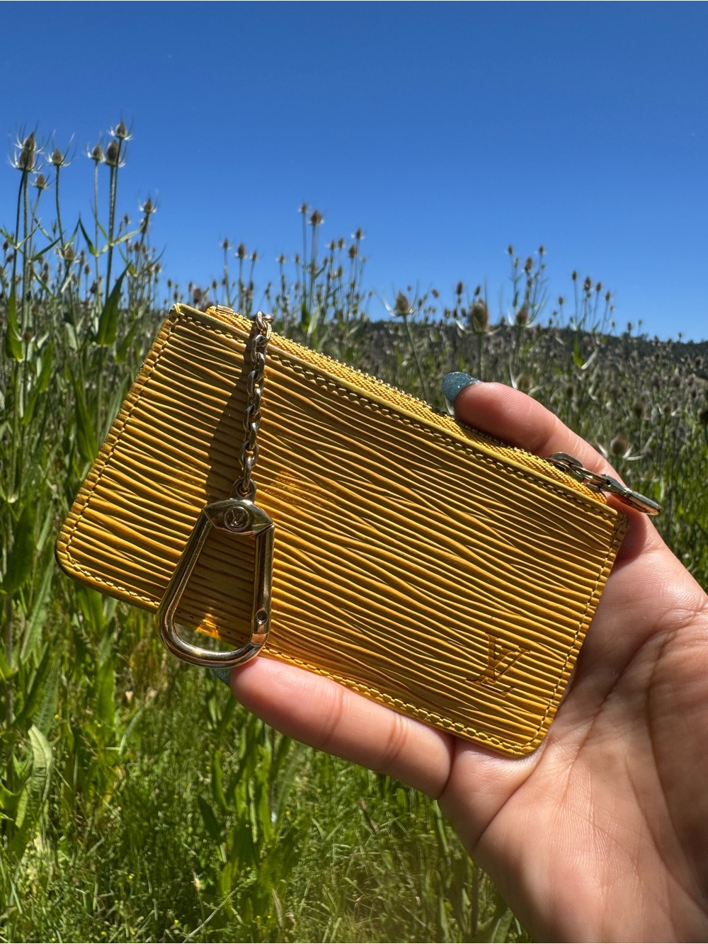 #107 Louis Vuitton Yellow Epi Leather Key Pouch with Brass Chain